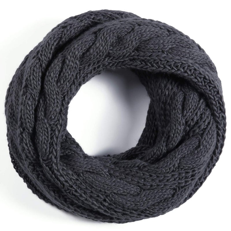 QUEENFUR Winter Women Thick Cable Knit Ribbed Infinity Circle Loop Scarf Matches with Beanies (Dark Grey) - Image 5